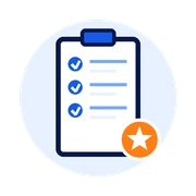 Icon of a checklist with a star and checkmarks on a blue background