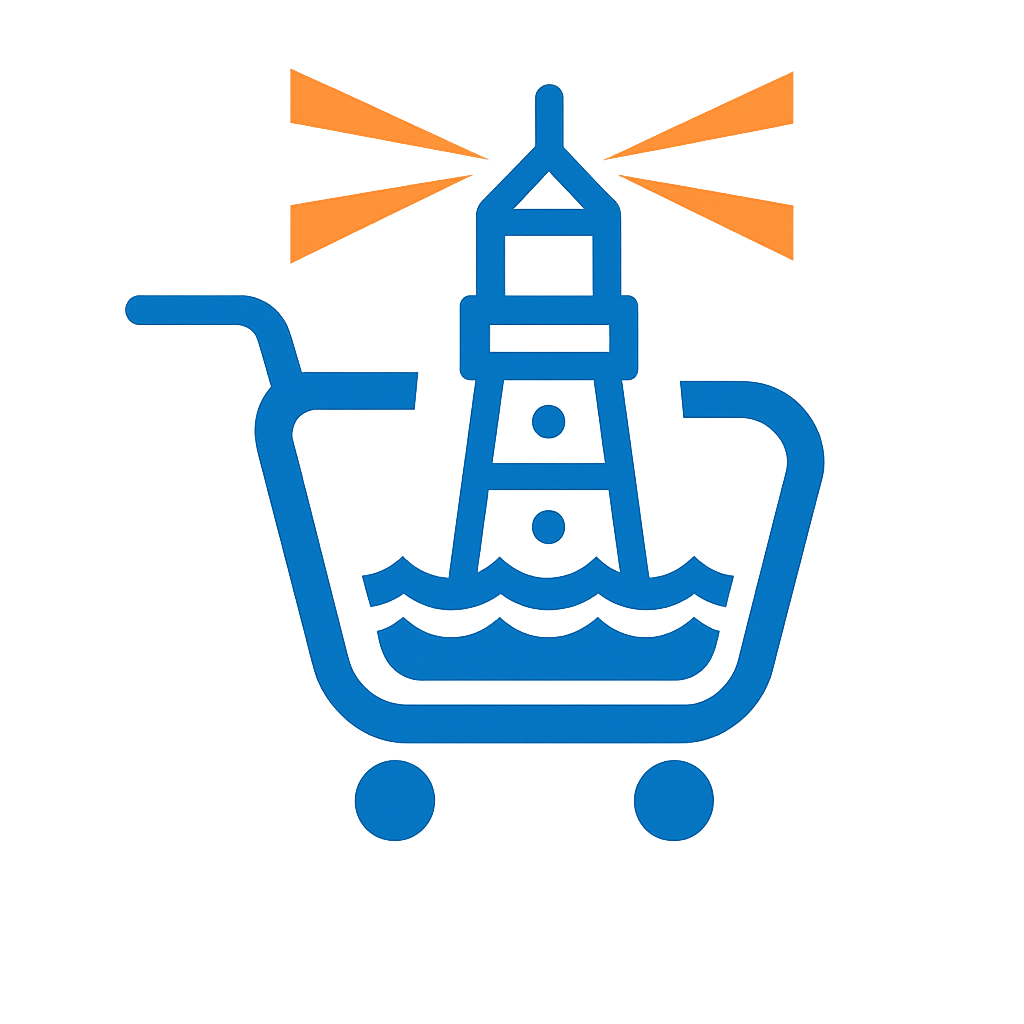 Cart with a lighthouse design on a white background
